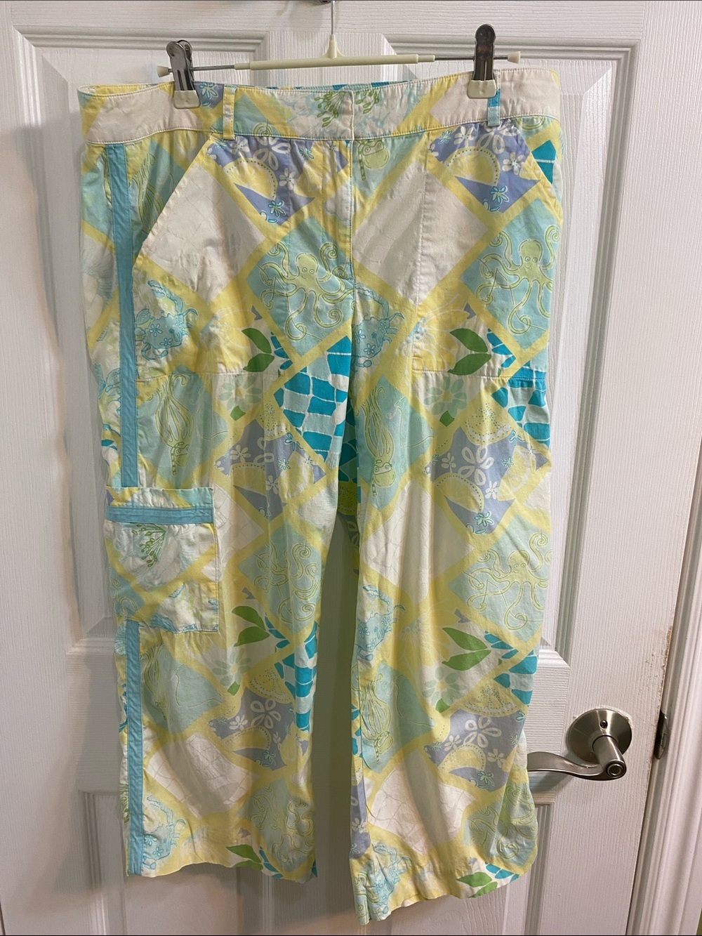 Lilly Pulitzer Lemon Octopus Capri Pants Womens Size 8 Pastel Patchwork Floral